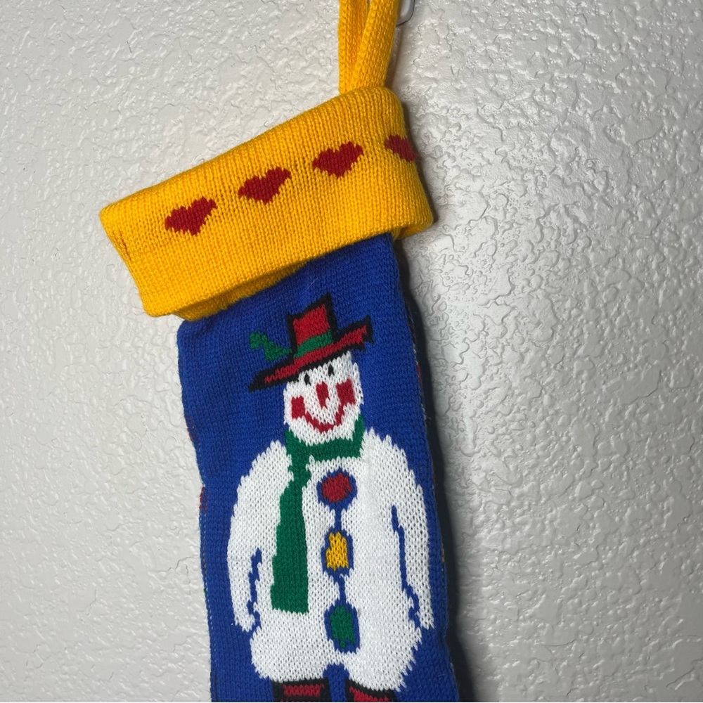 Vintage Santa's Stuffer Machine Knit Big Christmas Stocking with Snowman 70s 80s - Picture 5 of 10